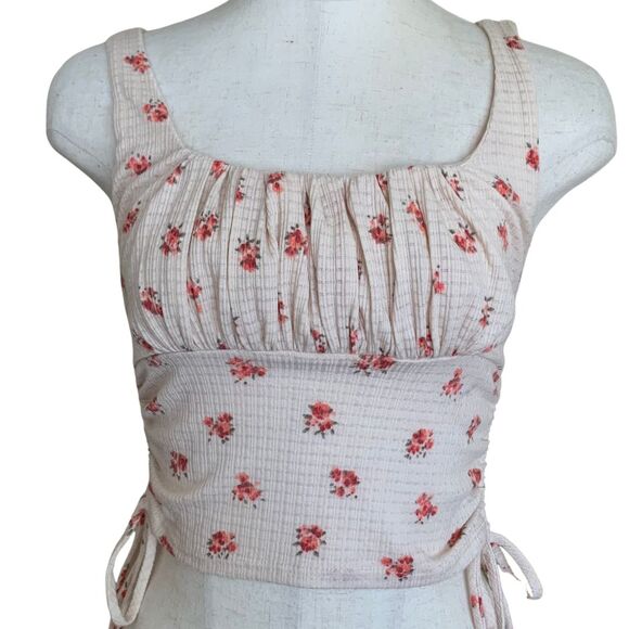 Audrey 3+1 Women’s Floral Pleated Tank Top Size S Cream Red Sleeveless - Picture 1 of 9